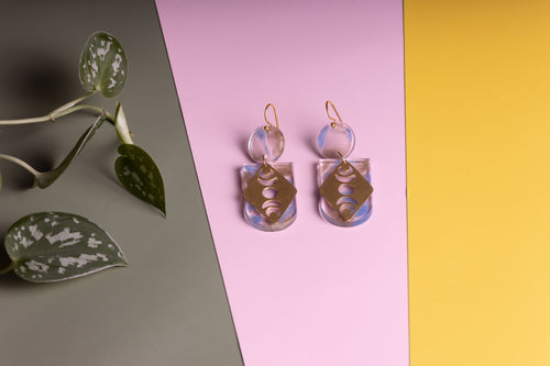 Bronze and Blue Moon Badge Earrings