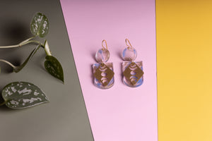 Bronze and Blue Moon Badge Earrings
