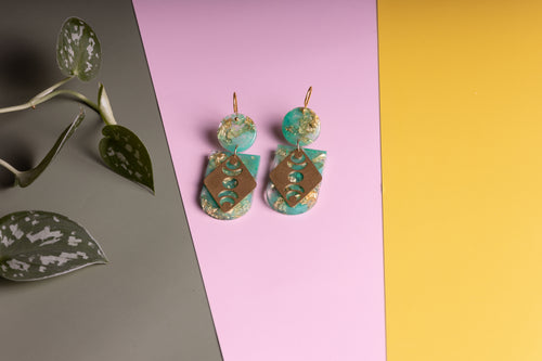 Mint Moon Badge Earrings