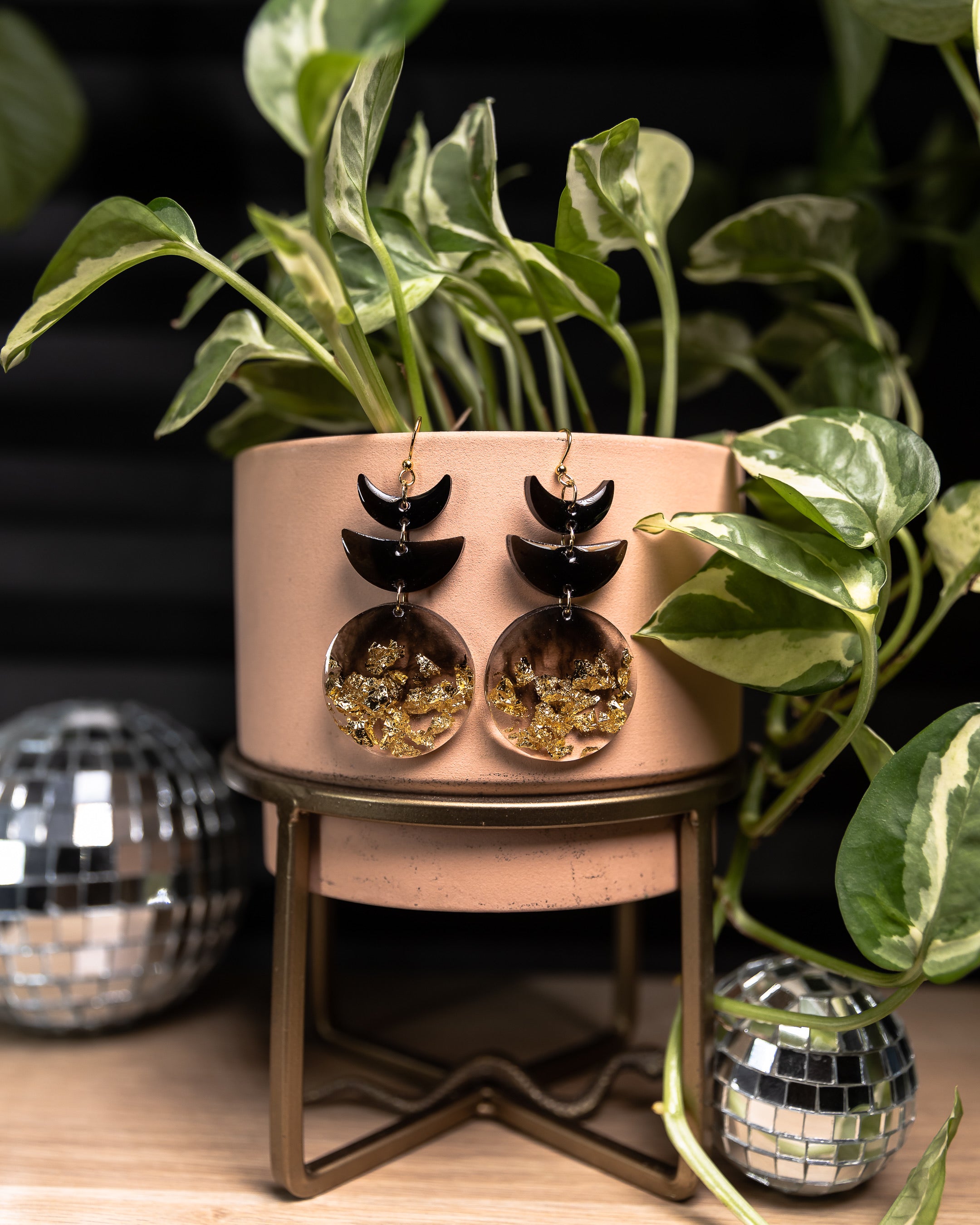 Smokey Gold Moon Phase Earrings