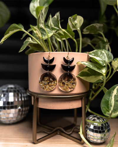 Smokey Gold Moon Phase Earrings