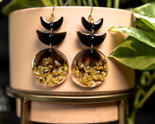 Load image into Gallery viewer, Smokey Gold Moon Phase Earrings