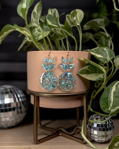 Aqua Iridescent Moon Phase Earrings