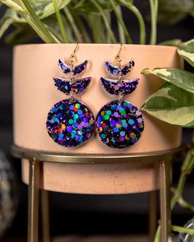 Blue Bokeh Moon Phase Earrings