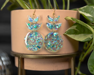 Aqua Iridescent Moon Phase Earrings